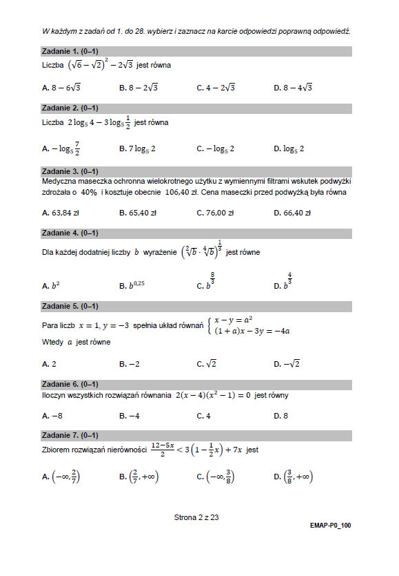 matematyka matura próbna arkusz 2021