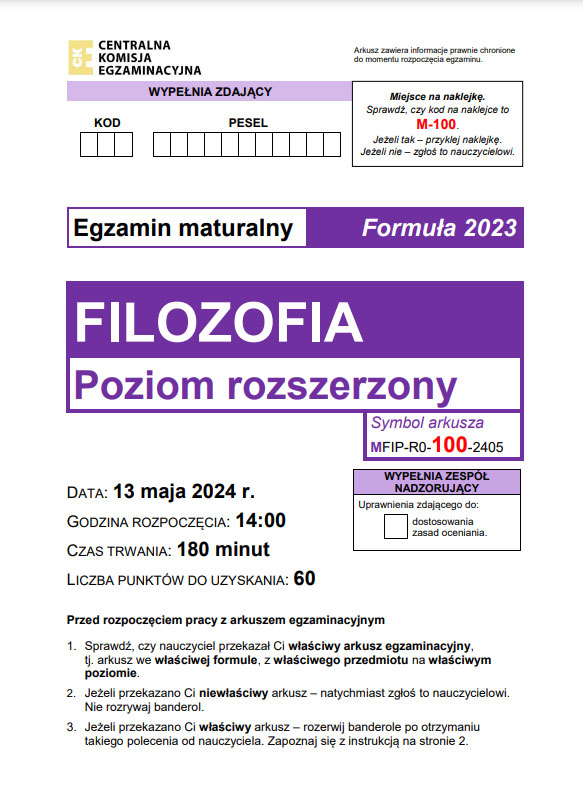 Jak będzie wyglądał arkusz maturalny z filozofii w 2025 roku - zadania