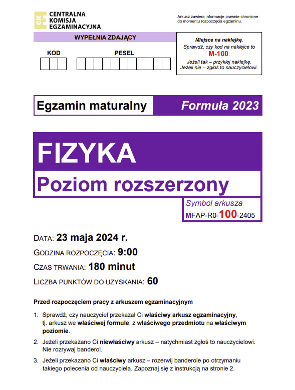 Jak będzie wyglądał arkusz maturalny z fizyki w 2025 roku
