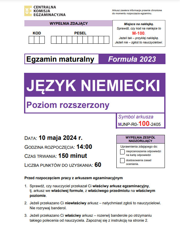 Jak będzie wyglądał arkusz maturalny z języka niemieckiego na poziomie rozszerzonym