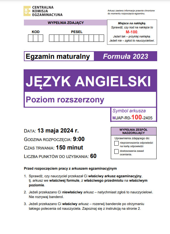 Jak będzie wyglądał arkusz maturalny z języka angielskiego na poziomie rozszerzonym