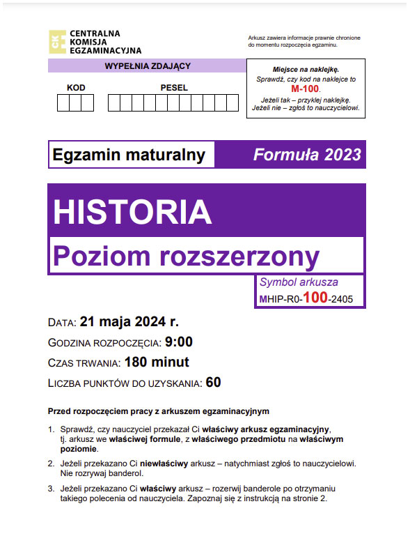 Jak będzie wyglądał arkusz egzaminacyjny z historii w 2025 roku